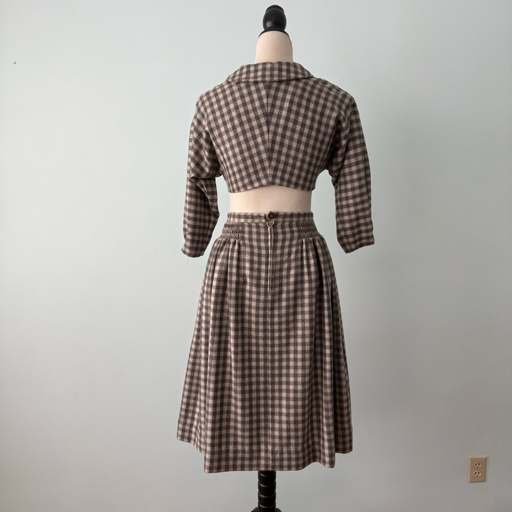 Vintage 2-Piece Brown Gingham Skirt & Crop Top Set | XS - Picture 9 of 13